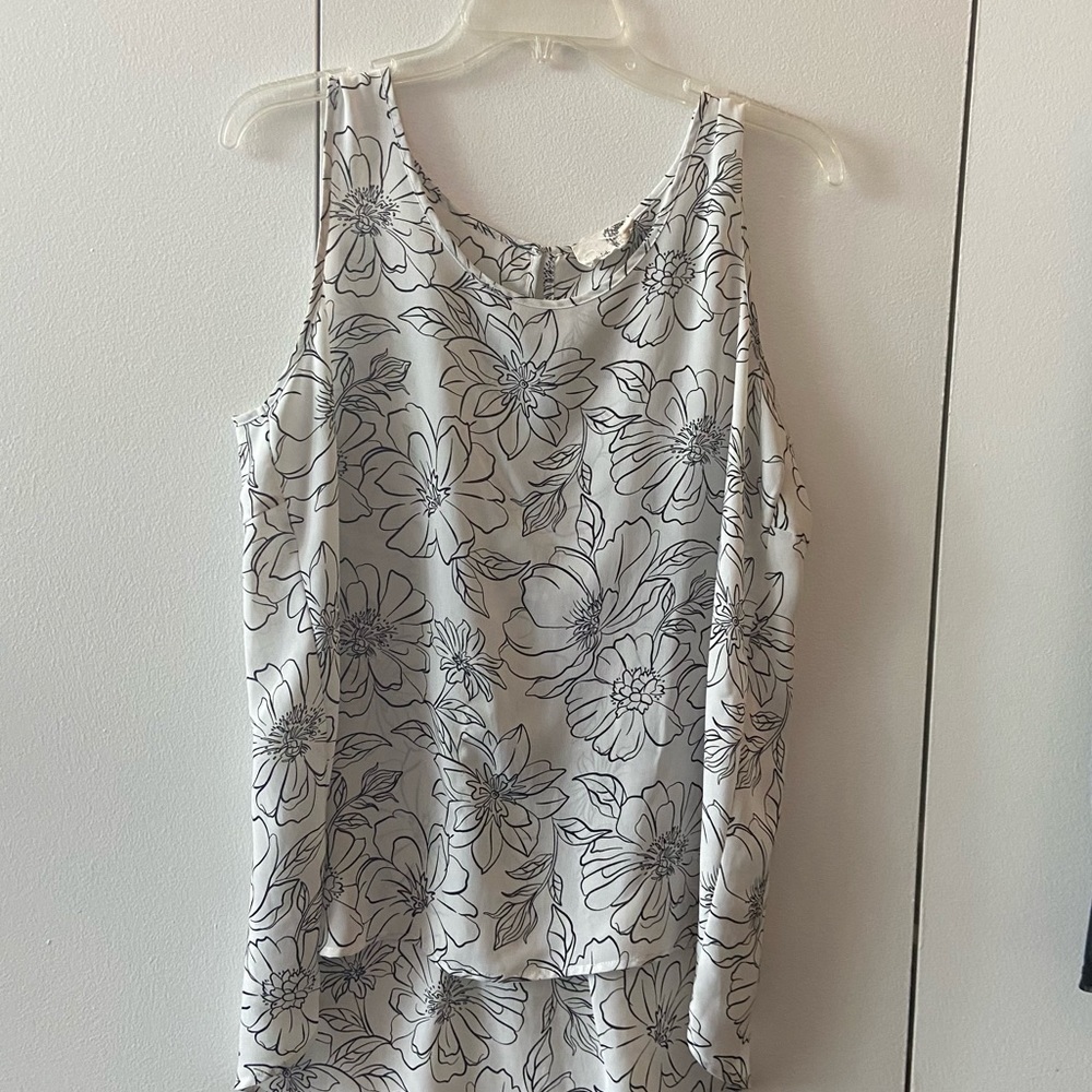 White and black floral tank. Perfect for work!!